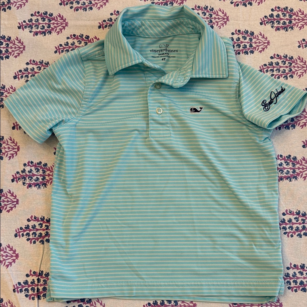 Sea Island Vineyard Vines Kids Polo - Aqua Stripes